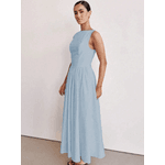 Vestido Longo Feminino, Vestido Sem Mangas, Decote Redondo, Cintura Alta, Azul bebê