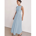 Vestido Longo Feminino, Vestido Sem Mangas, Decote Redondo, Cintura Alta, Azul bebê
