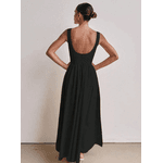 Vestido Longo Feminino, Vestido Sem Mangas, Decote Redondo, Cintura Alta, Preto
