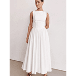 Vestido Longo Feminino, Vestido Sem Mangas, Decote Redondo, Cintura Alta, Branco
