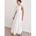 Vestido Longo Feminino, Vestido Sem Mangas, Decote Redondo, Cintura Alta, Branco