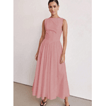 Vestido Longo Feminino, Vestido Sem Mangas, Decote Redondo, Cintura Alta, Rosa Bebê