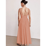Vestido Longo Feminino, Vestido Sem Mangas, Decote Redondo, Cintura Alta, Laranja