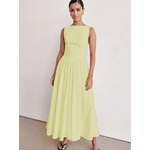 Vestido Longo Feminino, Vestido Sem Mangas, Decote Redondo, Cintura Alta, Amarelo