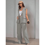 Colete Feminino, Conjunto Feminino, Colete Terno, Casual, Alfaiataria, Cinza Claro