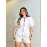 Top Feminino Elegante | Top Casual | Top Versátil | Top com Manga Bufante | Top com Cadarço | Estilo Europeu e Americano, Branco