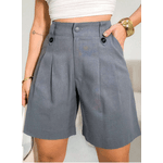 ADD MODA FEMININA EIRELI- Y257 Short Feminino Alfaiataria Cinza, Cintura Alta, Soltinho, Elegante, Com bolsos nas laterais