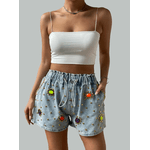 Short Feminino jeans/verão/moda nova/feminino/com contas coloridas/ADD MODA FEMININA Azul
