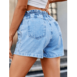 Short Feminino Jeans , Azul,Cintura Alta, Cintura Elastica, Com Pedraria, Social, Casual, Moderna, Elegante, Short Feminino Alfaiataria, Cintura Alta, Soltinho, 