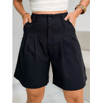 ADD MODA FEMININA EIRELI- Y257 Short Feminino Alfaiataria Preto , Cintura Alta, Soltinho, Elegante, Com bolsos nas laterais.