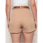 Short Saia BEGE Feminino, Acompanha Cinto, Casual, Social, Despojado, Elegante, Sofisticado, Saia Feminina, Cintura Alta, Com Bolsos Na Frente, Tecido Romantic, Fenda,