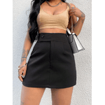 Short Saia Feminino Preto , Cintura Alta, Lisa Com Bolsos Nas Laterais, Delicada, Moderna, Blogueirinha, Tendencia 