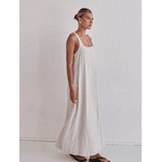 Vestido longo listrado feminino com decote quadrada Branco