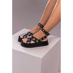 Flatform Xangai Plataforma Tiras Cruzadas Preto