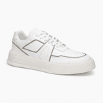 Sneaker Mascullino Couro Branco com Recortes Cinza