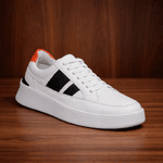 Tênis Masculino Couro Branco Tricolor Duas Listras 