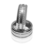 Aliança de Namoro Aço Cirúrgico 8mm Abaulada na Feminina 2 canaleta com pedras e 2 Canaleta Lisa