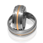 Aliança de Namoro em Aço Cirúrgico Giratoria 8mm Quadrada Anatômica com 1 Filete de Ouro