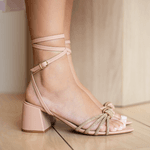 Sandália Salto Bloco Com Brilho Karen Nude