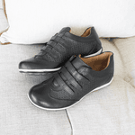 Tênis Feminino Extra Conforto em Couro Legítimo - 40025 - Preto PRETO