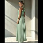 Vestido Longo Gola Americana Com Renda E Chiffon – Elegância Absoluta Para Festas E Casamentos Verde Menta