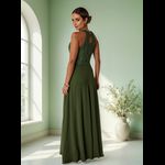 Vestido Longo Gola Americana Com Renda E Chiffon – Elegância Absoluta Para Festas E Casamentos Verde Oliva