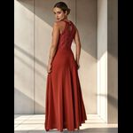 Vestido Longo Gola Americana Com Renda E Chiffon – Elegância Absoluta Para Festas E Casamentos Terracota