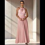 Vestido Longo Gola Americana Com Renda E Chiffon – Elegância Absoluta Para Festas E Casamentos Rose