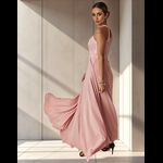 Vestido Longo Gola Americana Com Renda E Chiffon – Elegância Absoluta Para Festas E Casamentos Rose