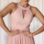 Vestido Longo Gola Americana Com Renda E Chiffon – Elegância Absoluta Para Festas E Casamentos Rose