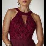 Vestido Longo Gola Americana Com Renda E Chiffon – Elegância Absoluta Para Festas E Casamentos Marsala