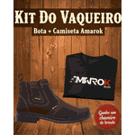Kit Vaqueiro Botina Em Couro + Camiseta Amarok 100% Algodão + Chaveiro Brinde