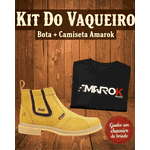 Kit Vaqueiro Botina Em Couro + Camiseta Amarok 100% Algodão + Chaveiro Brinde