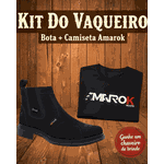 Kit Vaqueiro Botina Em Couro + Camiseta Amarok 100% Algodão + Chaveiro Brinde