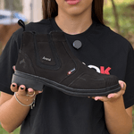  Bota Botina Cano Curto Em Couro Legítimo Preto