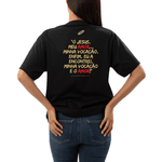 Camiseta Santa Teresinha Algodão Preto Feminina Fé Católica