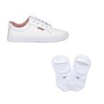 Kit tênis couro casual + meia