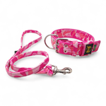 Coleira Amorosso® Camuflado Rosa + Guia Camuflada Rosa
