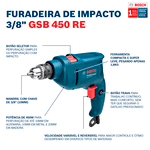 FURADEIRA IMPÁCTO 3/8" 0450W VVR (GSB450RE) - BOSCH