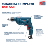 FURADEIRA DE IMPACTO 1/2" 550W VVR. (GSB550RE) CX. - BOSCH