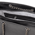 Bolsa Baú Grande Texturizada Alça Corrente Nina Preta