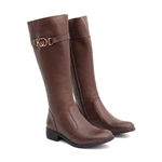 Bota Feminina em Couro Montaria Cano Longo Detalhe Cano Nutella