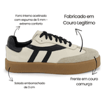 Tênis Liz em Couro e Camurça Off com Preto