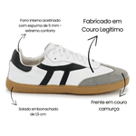 Tênis Lia em Couro e Camurça Branco com Preto