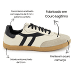 Tênis Lia em Couro e Camurça Off com Preto