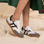 Tênis Lia em Couro e Camurça Branco com Preto