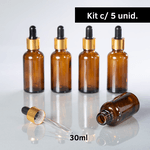 Frasco De Vidro Âmbar Conta-Gotas 30ml Kit c/5 - Dourado