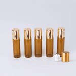 Frasco de Vidro Âmbar Roll-on Fino 05ml Dourado Kit com 5