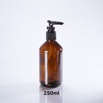 Frasco De Vidro Âmbar 250ml + Válvula Pump R24 - Preta
