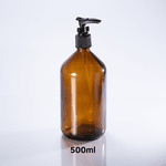 Frasco De Vidro Âmbar 500ml + Válvula Pump R24 - Preta
